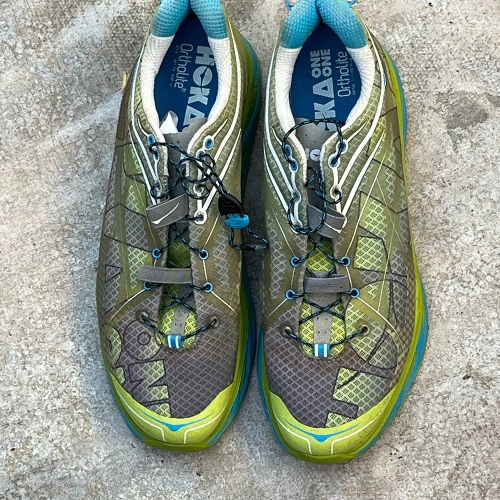 Men’s Hoka One Huaka Green and Blue Trail Running Shoes 12.5 - Picture 2 of 8